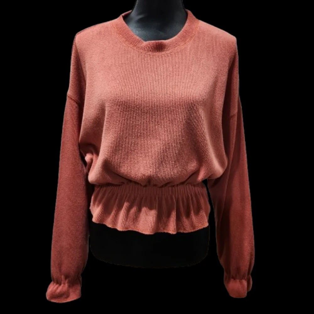 ZARA Basic Ribbed Knit Peplum Ruffle Top (S) - Picture 2 of 10